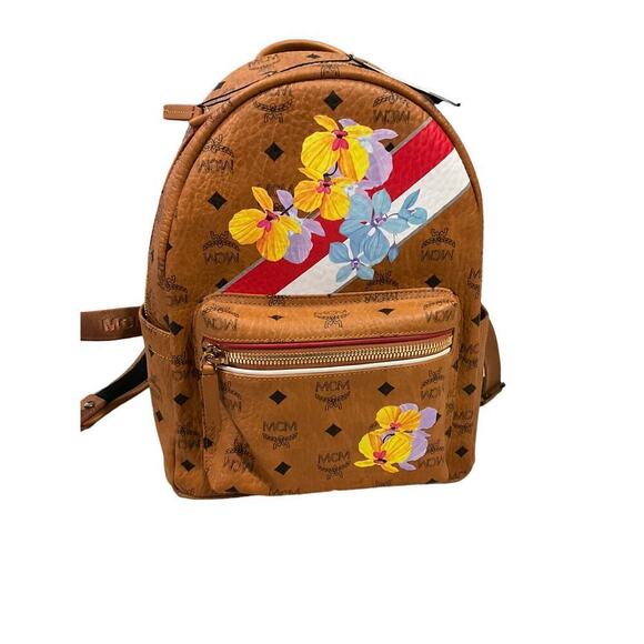 MCM Visetos Brown Leather Floral  backpack Limited Edition - Picture 9 of 9